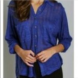 FREE PEOPLE Beach Royal Blue Button Down Blouse